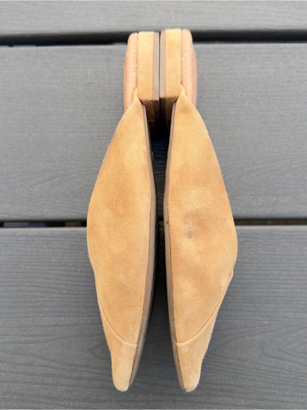 Birdies The Swan Golden Oak Suede Pointed Toe Mule Flats Size 7.5 Quilted Insole - Picture 12 of 16